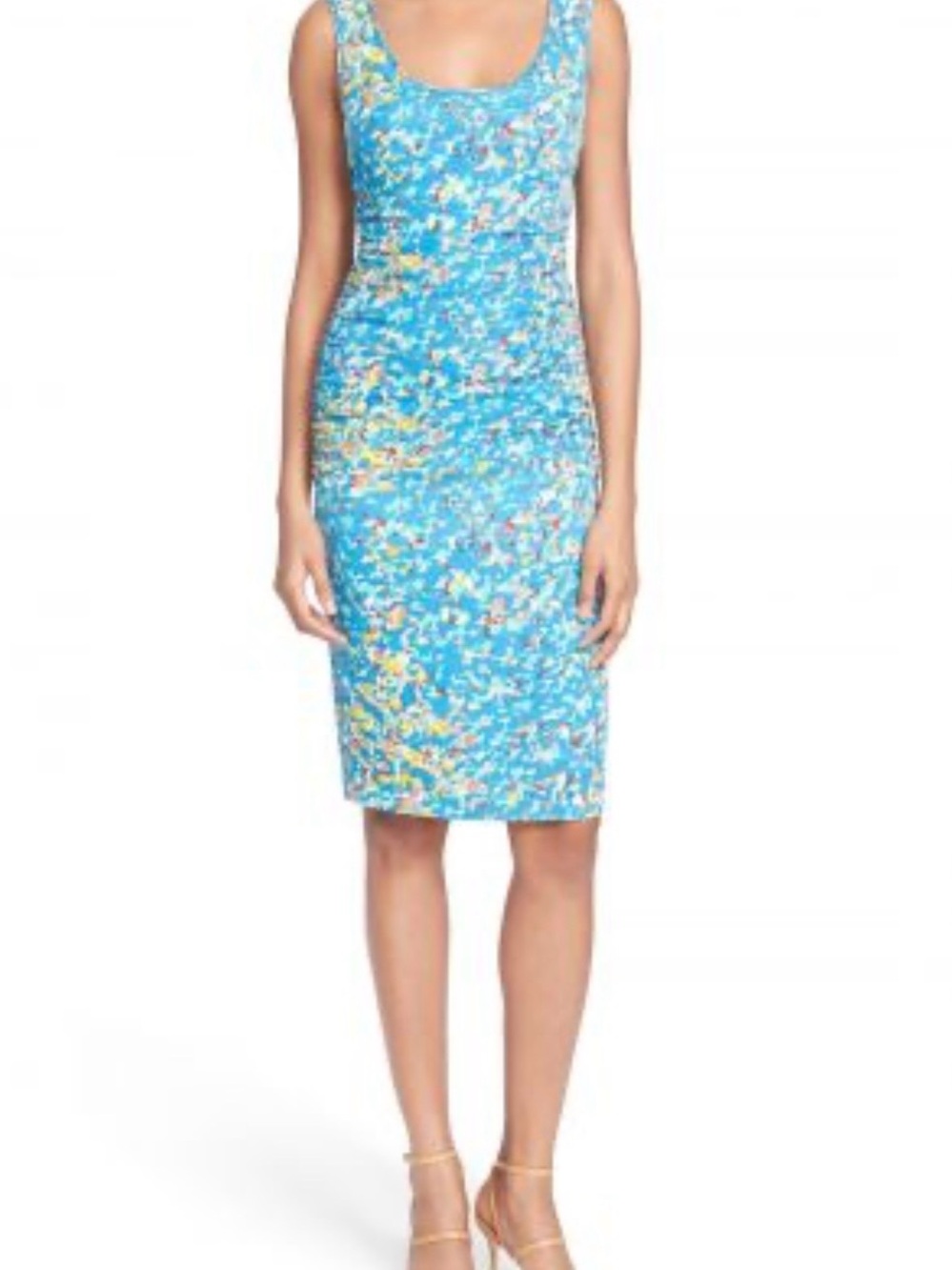 Tanya Taylor Blue Floral Sleeveless Sheath Midi Dress Size S